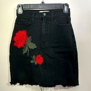 Black Denim Embroidered Skirt